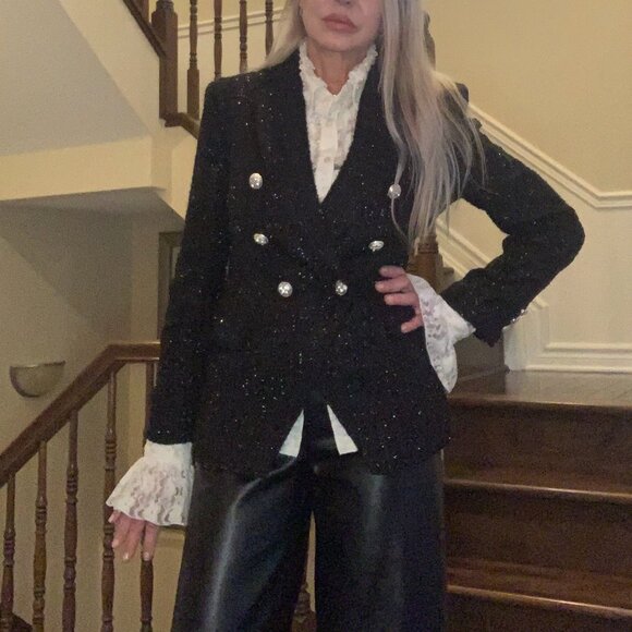 Dynamite Paloma Double Breast Blazer - Sparkling Black - Balmain Style - Picture 3 of 15